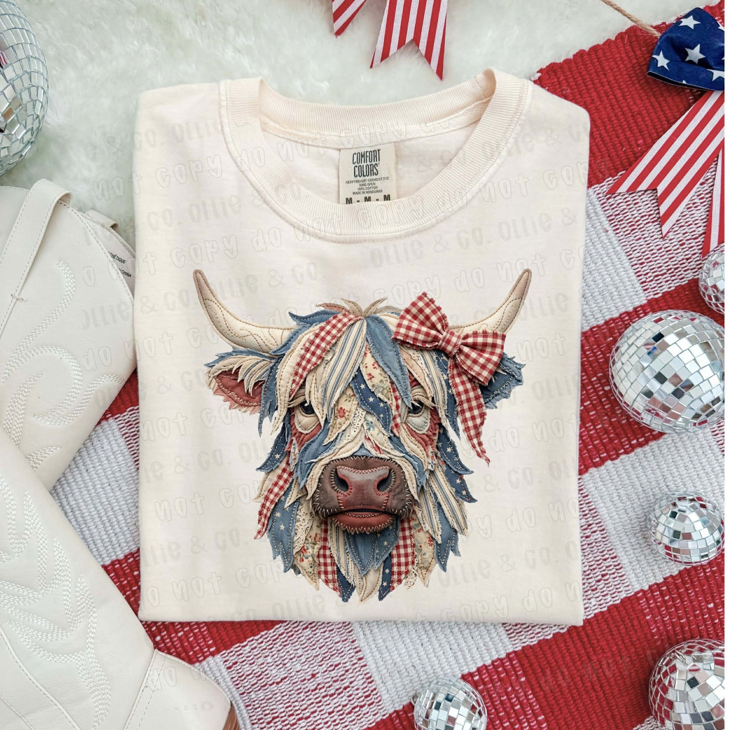 FAUX PATCHWORK HIGHLAND COW - DTF TRANSFER