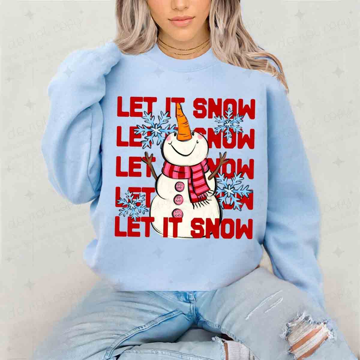 STACKED LET IT SNOW - SNOWMAN + SNOWFLAKES - DTF TRANSFER