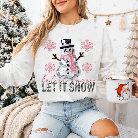 LET IT SNOW - FAUX SEQUIN/FAUX EMBROIDERY - DTF TRANSFER