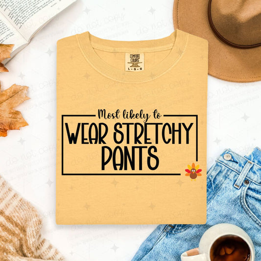 MOST LIKELY TO WEAR STRETCHY PANTS - DTF TRANSFER