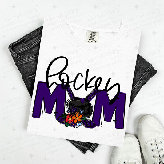 HOCKEY MOM - PURPLE/WITH FLOWER - DTF TRANSFER