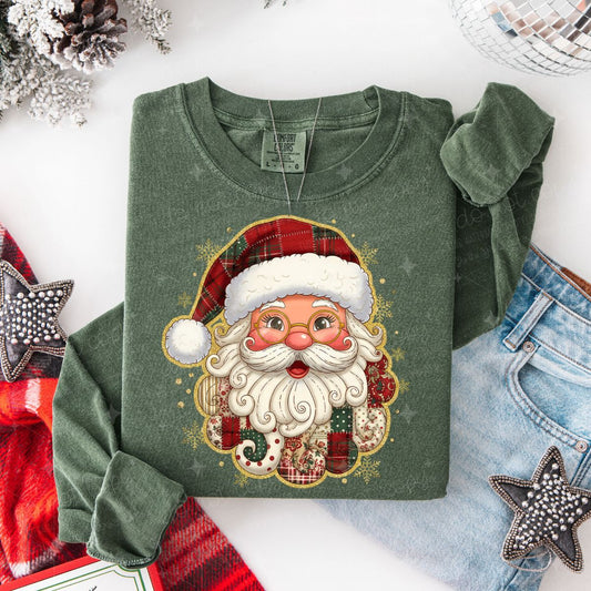 PATCHWORK SANTA - FAUX GLITTER - DTF TRANSFER