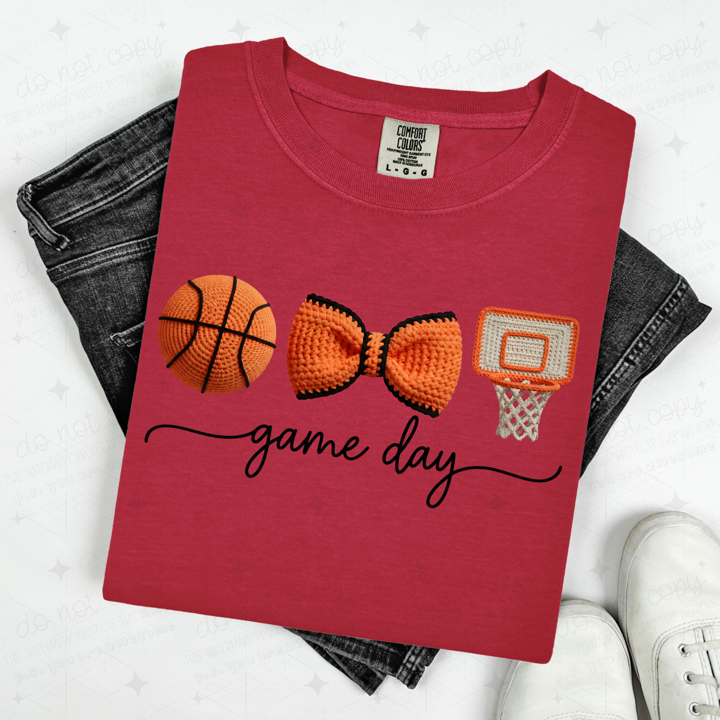 COQUETTE GAME DAY BASKETBALL BOW AND HOOP - FAUX YARN - DTF TRANSFER