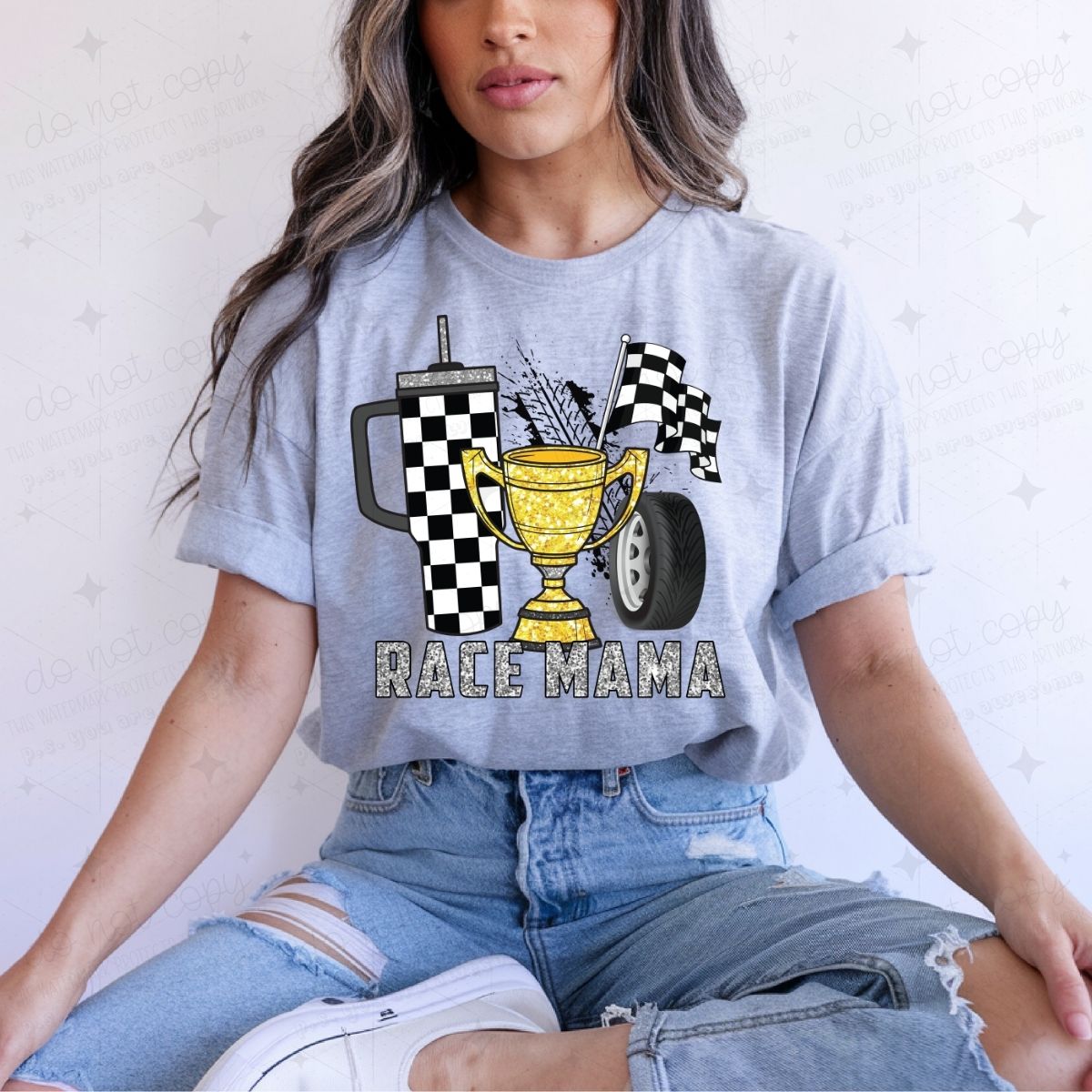 RACE MAMA - FAUX GLITTER - DTF TRANSFER