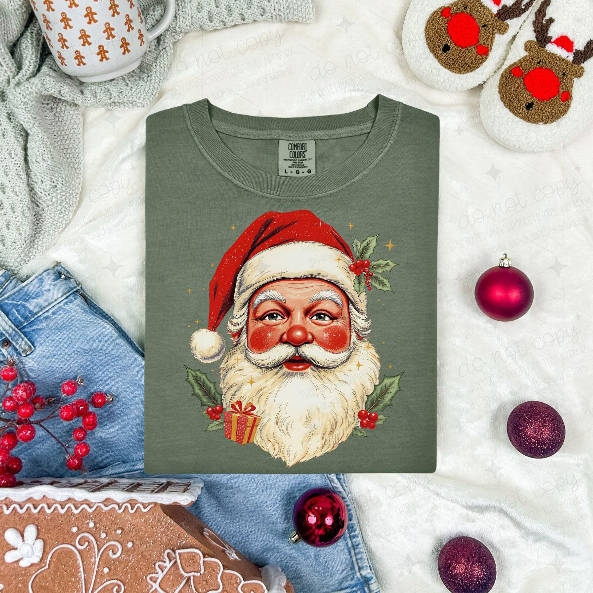 VINTAGE HOLLY SANTA - DTF TRANSFER