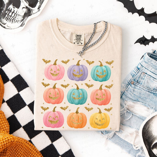 PASTEL JACK O LANTERNS - FAUX GLITTER - DTF TRANSFER