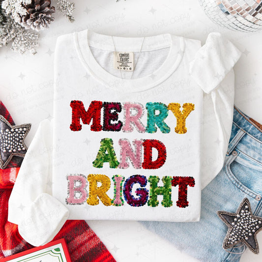 MERRY AND BRIGHT - FAUX SEQUIN - DTF TRANSFER
