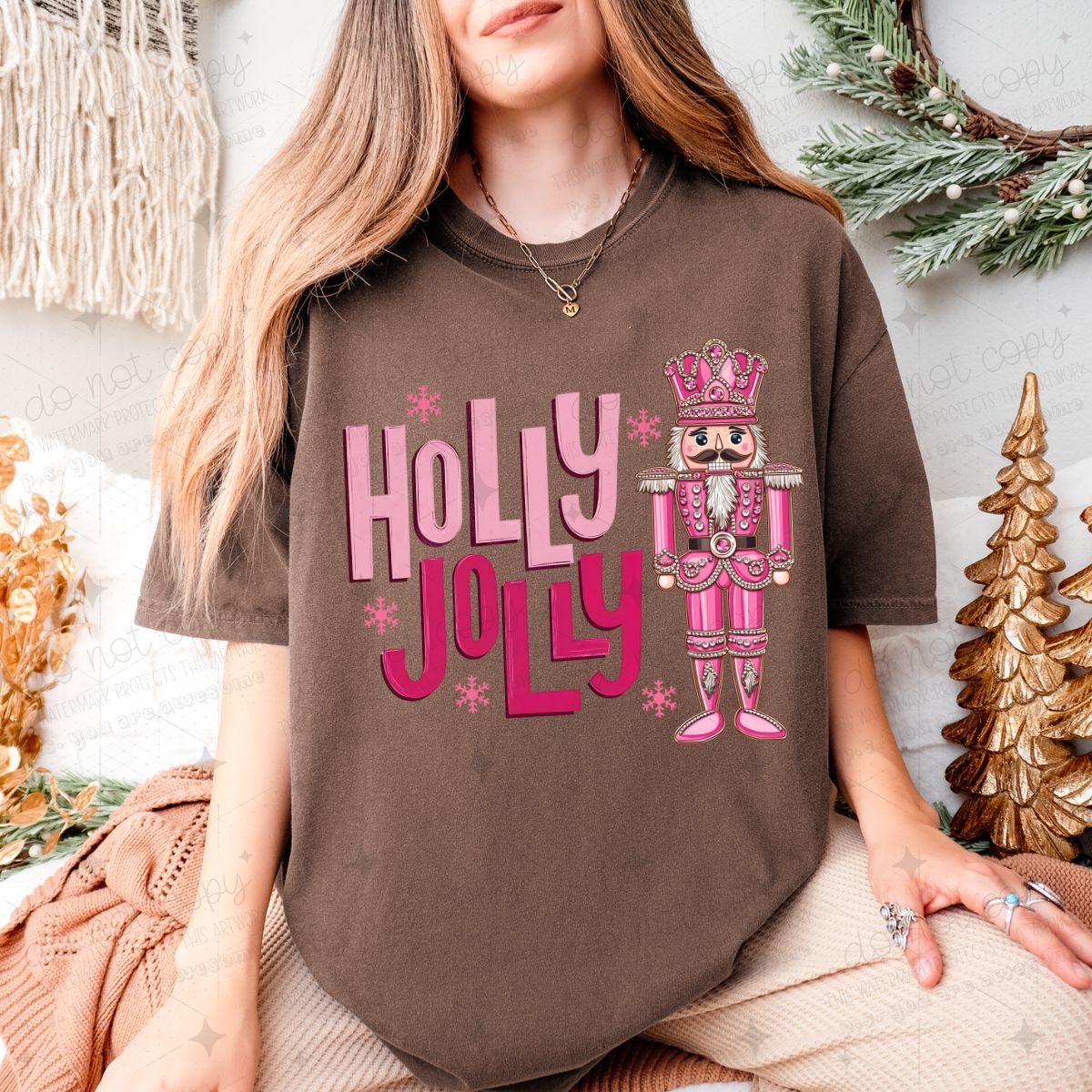 HOLLY JOLLY - FAUX SEQUIN/FAUX RHINESTONES - DTF TRANSFER