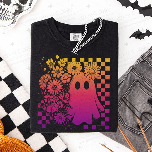 BRIGHT FLORAL CHECKERED GHOST - DTF TRANSFER