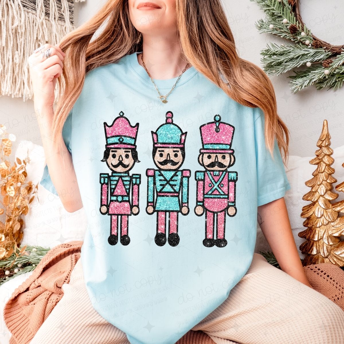 PINK AND BLUE NUTCRACKERS - FAUX SEQUIN - DTF TRANSFER