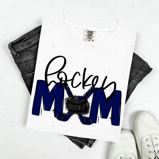 HOCKEY MOM - NAVY BLUE/NO FLOWER - DTF TRANSFER