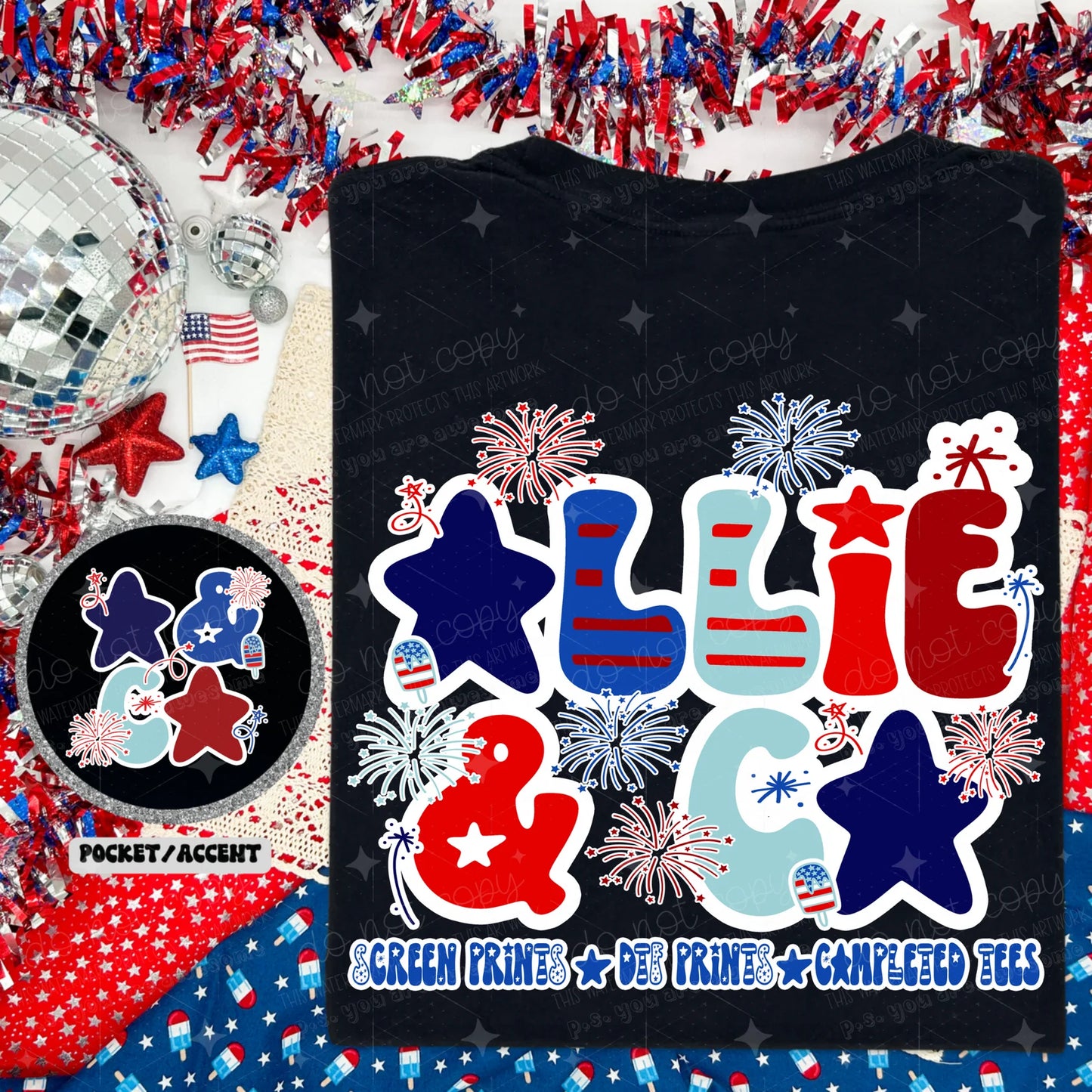 GROOVY PATRIOTIC - BUSINESS NAMES - FRONT+BACK - CUSTOM COMPLETED TEE