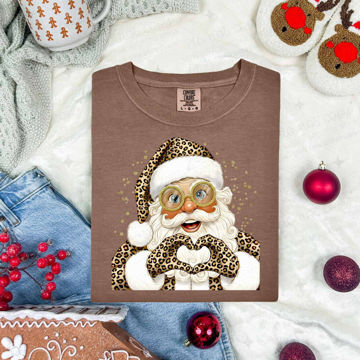 LEOPARD PRINT HAND HEART SANTA - DTF TRANSFER