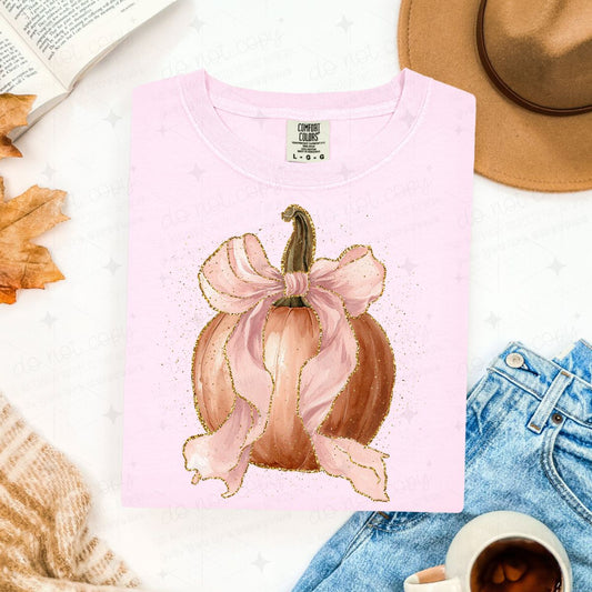 COQUETTE LACE BOW PUMPKIN - FAUX GLITTER/FAUX LACE - DTF TRANSFER