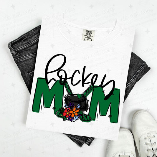 HOCKEY MOM - KELLY GREEN/WITH FLOWER - DTF TRANSFER
