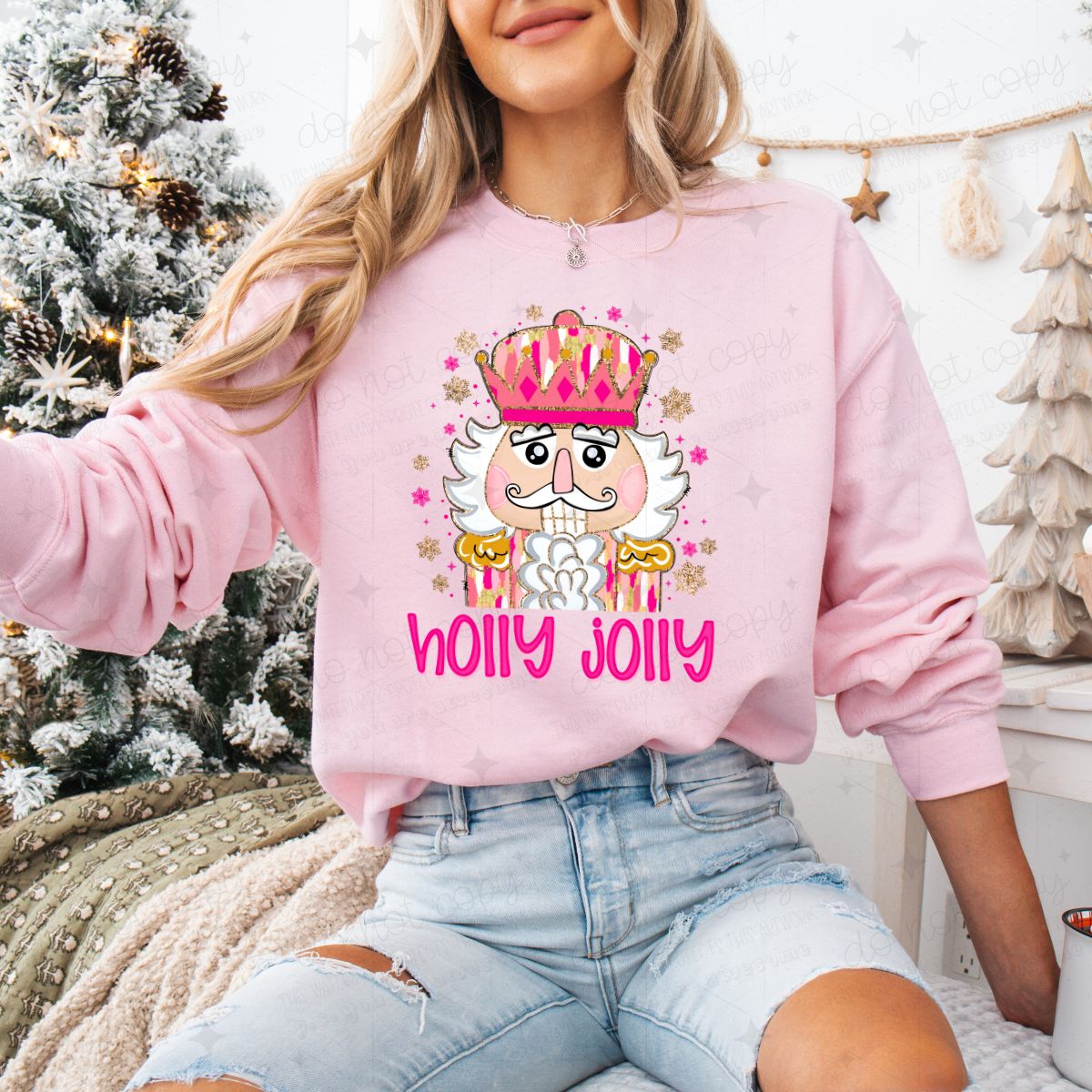 HOLLY JOLLY - FAUX GLITTER - DTF TRANSFER