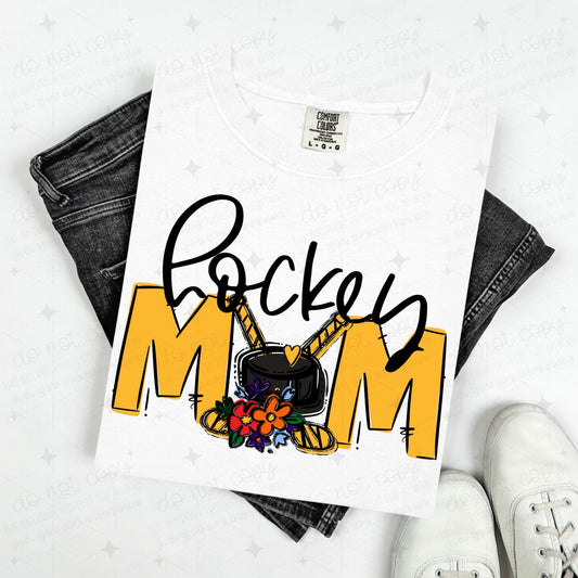 HOCKEY MOM - YELLOW/WITH FLOWER - DTF TRANSFER