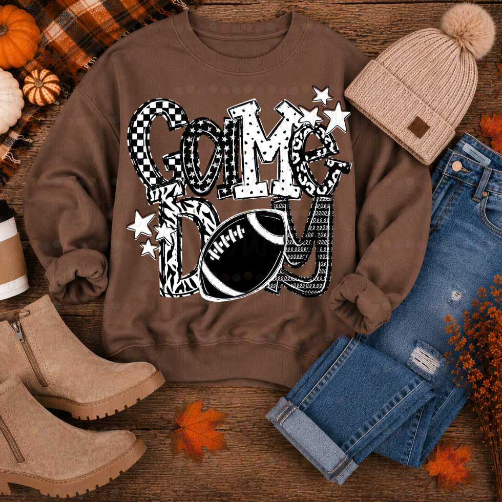BLACK AND WHITE GAME DAY FOOTBALL - DTF TRANSFER
