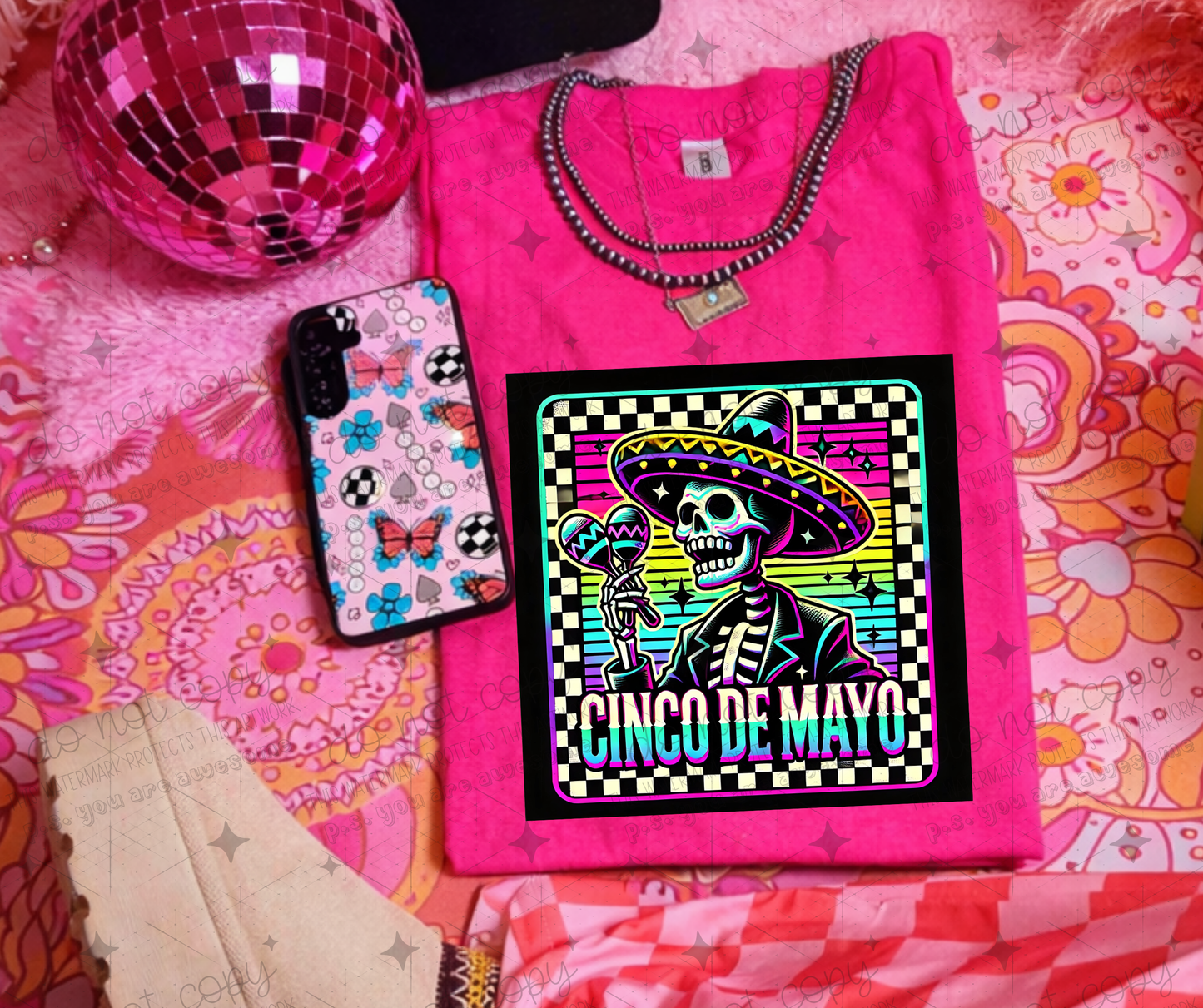 CINCO DE MAYO NEON CHECKER - DTF TRANSFER