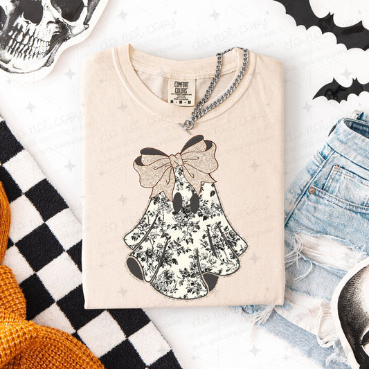 COQUETTE BLACK FLORAL PRINT GHOST - FAUX GLITTER - DTF TRANSFER