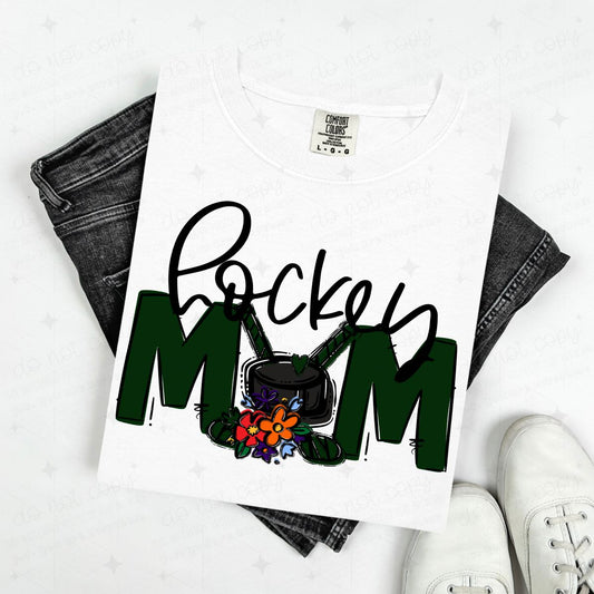 HOCKEY MOM - DARK GREEN/WITH FLOWER - DTF TRANSFER