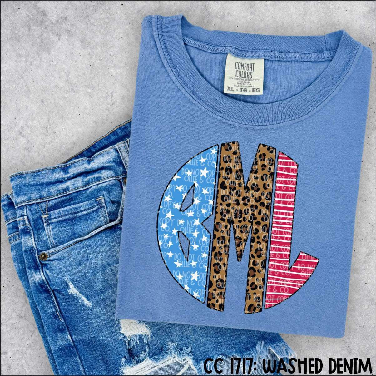STARS, STRIPES & LEOPARD MONOGRAM - CUSTOM TRANSFER