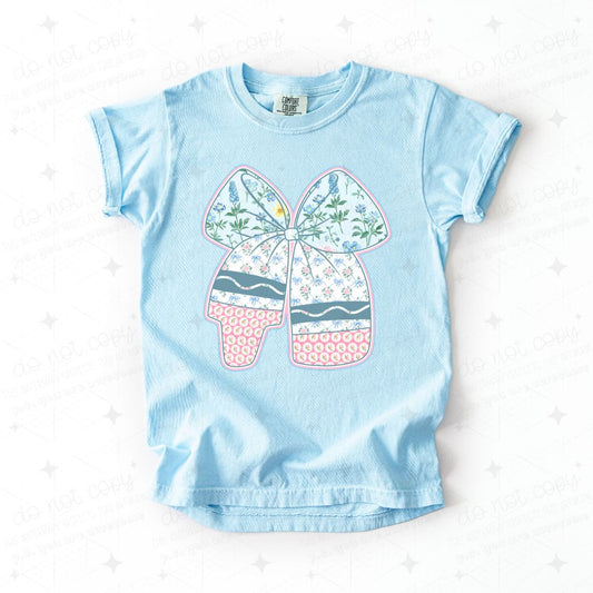 COQUETTE PINK FLORAL CRAYON BOW - DTF TRANSFER