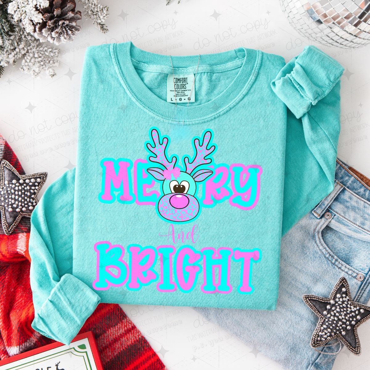 COQUETTE MERRY AND BRIGHT WITH REINDEER - DTF TRANSFER