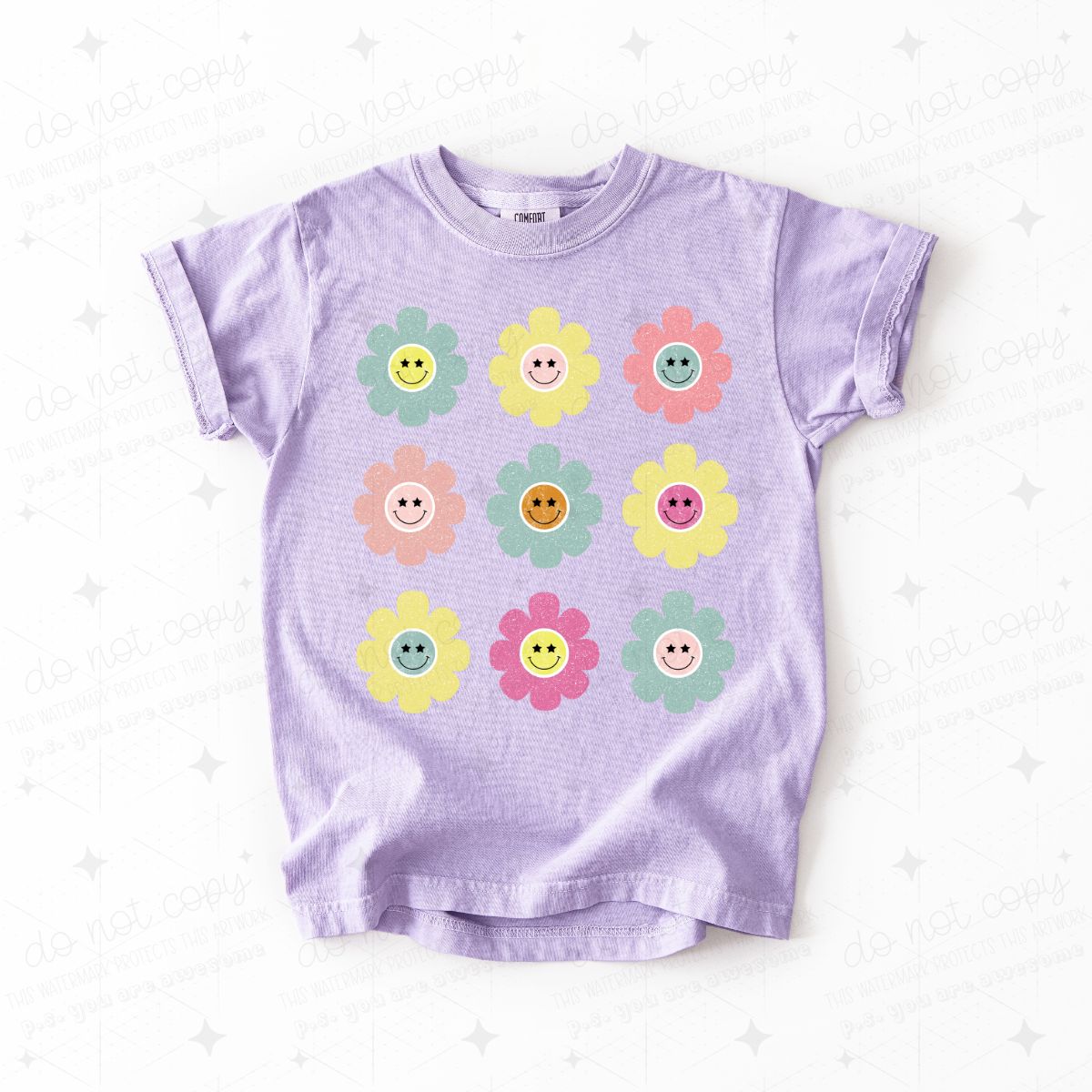 FLORAL SMILEY FACES - DTF TRANSFER