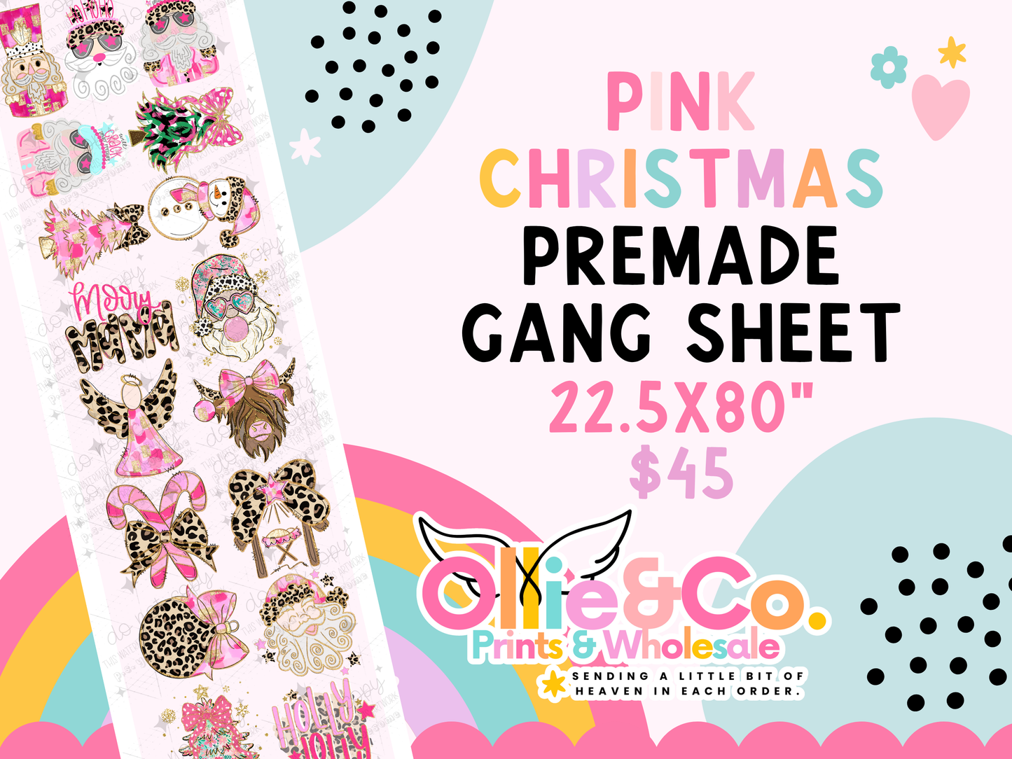 Pink Christmas Premade Gang Sheet 22.5x80