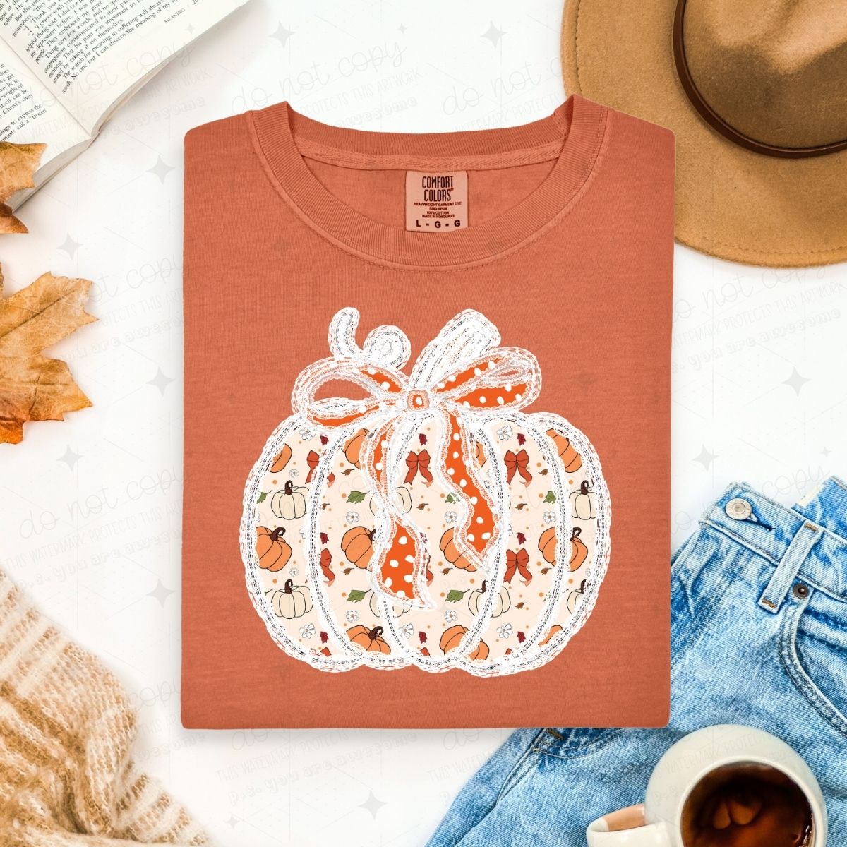 COQUETTE FALL DOODLE PUMPKIN - FAUX LACE - DTF TRANSFER