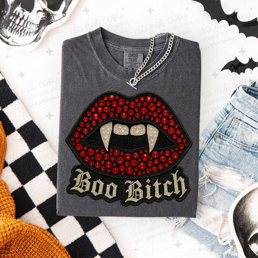 BOO BITCH - FAUX RHINESTONES/FAUX EMBROIDERY - DTF TRANSFER
