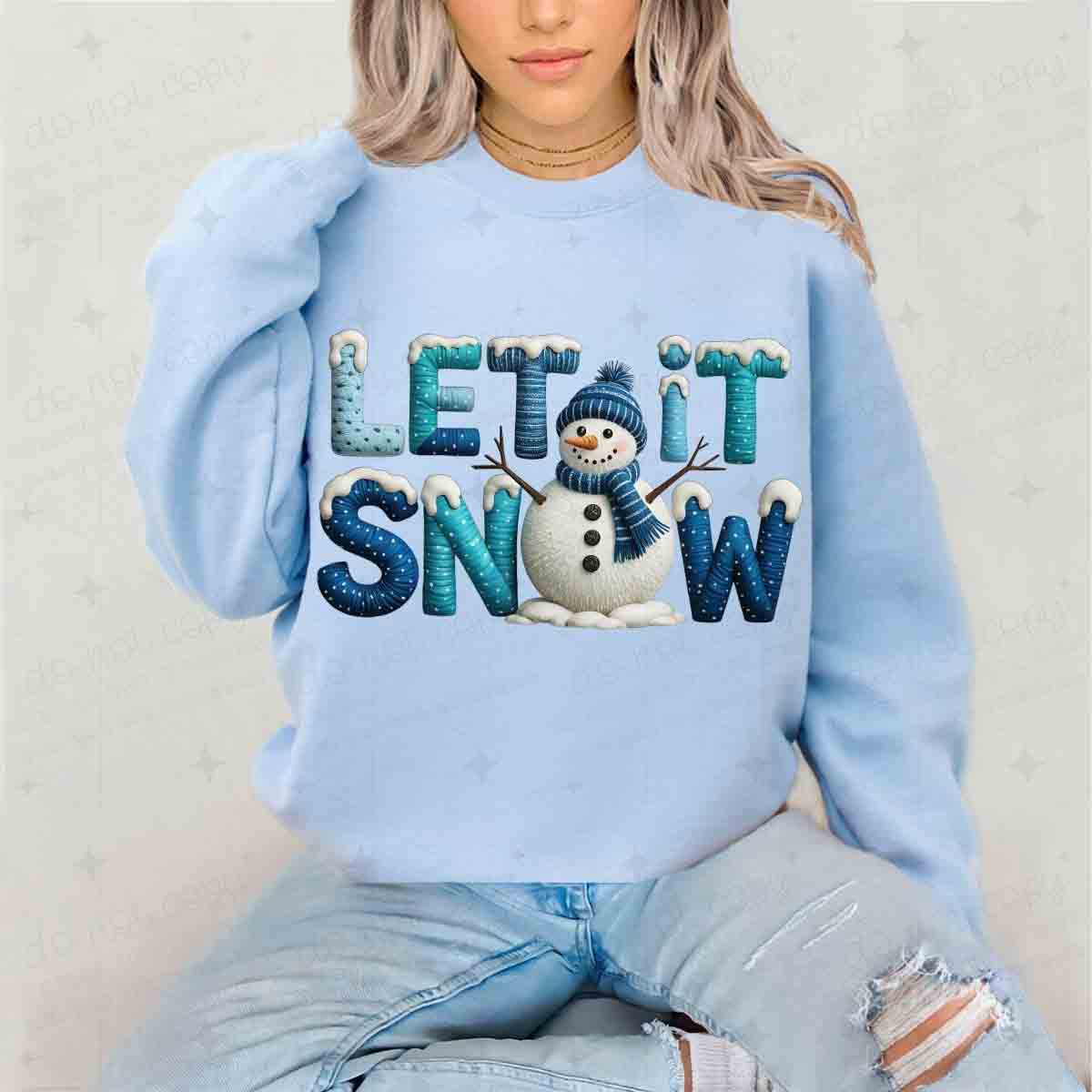 LET IT SNOW - SNOWMAN + FAUX YARN - DTF TRANSFER