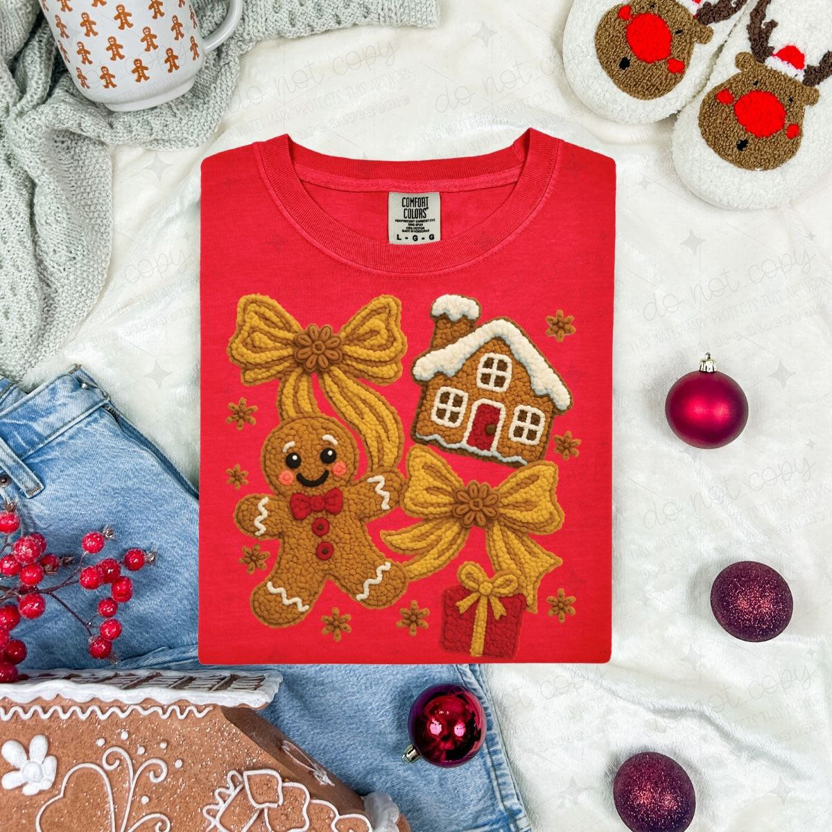 COQUETTE GINGERBREAD AND BOWS DOODLE - FAUX YARN - DTF TRANSFER