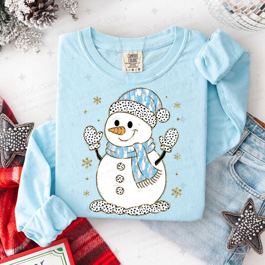 BRUSHSTROKE SNOWMAN - FAUX GLITTER - DTF TRANSFER