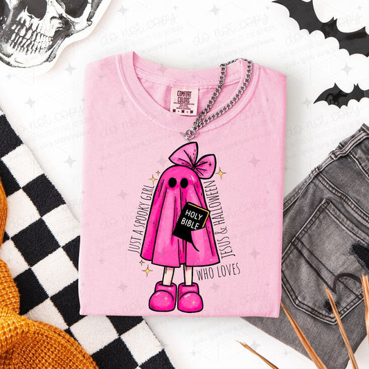 COQUETTE JUST A SPOOKY GIRL WHO LOVES JESUS & HALLOWEEN - DTF TRANSFER