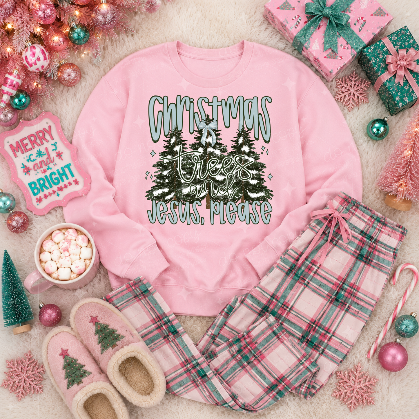 CHRISTMAS TREES AND JESUS PLEASE - DTF TRANSFER