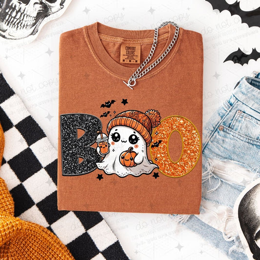 BOO - FAUX EMBROIDERY + FAUX SEQUIN - DTF TRANSFER