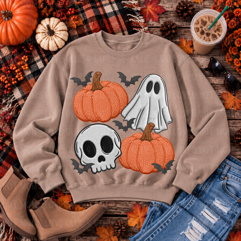 HALLOWEEN COLLAGE - FAUX EMBROIDERED - DTF TRANSFER