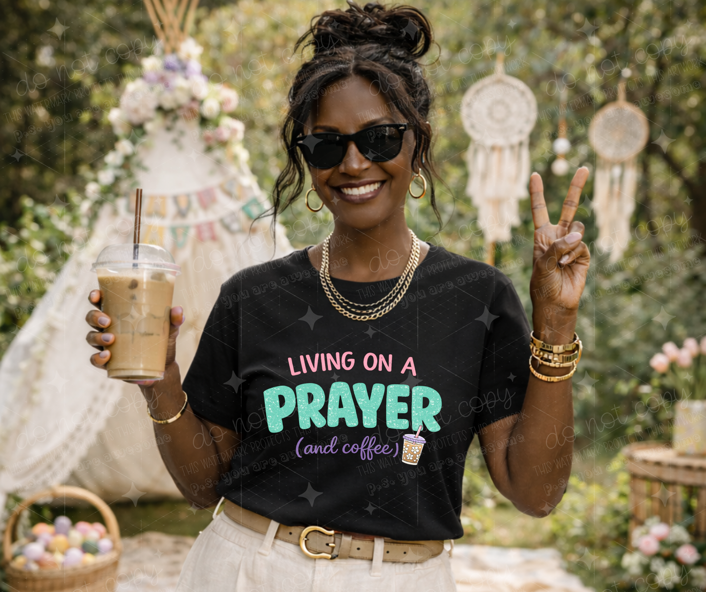 LIVING ON A PRAYER AND COFFEE - DTF TRANSFER