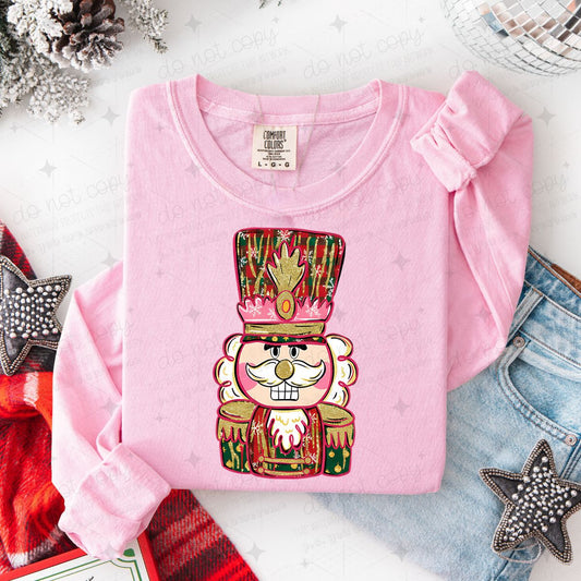 PINK, RED AND GREEN NUTCRACKER - FAUX GLITTER - DTF TRANSFER