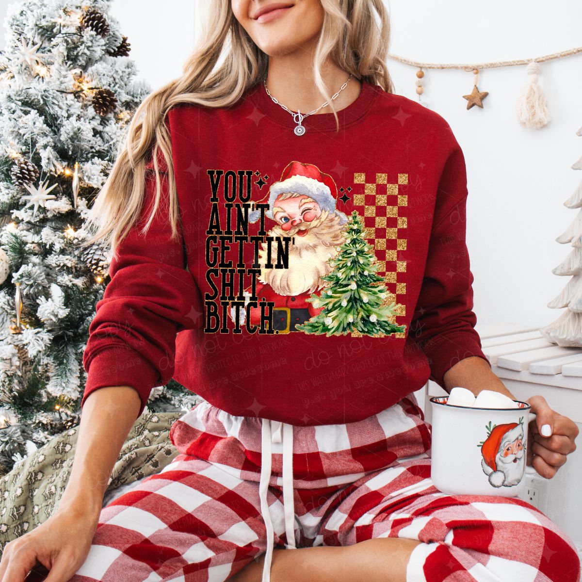 YOU AIN'T GETTIN' SHIT VINTAGE SANTA - FAUX GLITTER - DTF TRANSFER