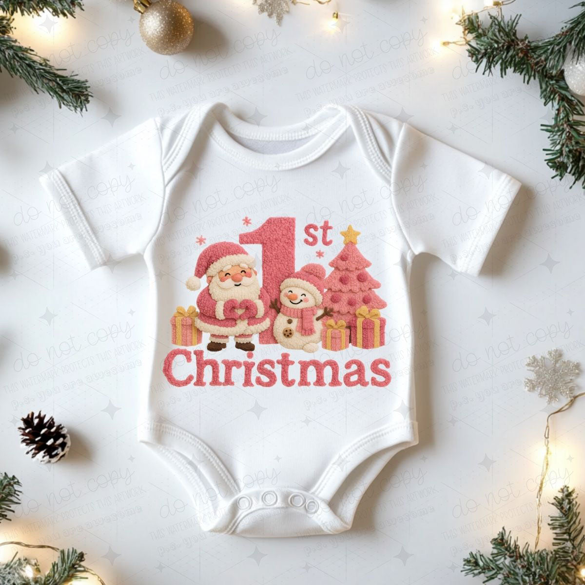 PINK 1ST CHRISTMAS - FAUX YARN - DTF TRANSFER