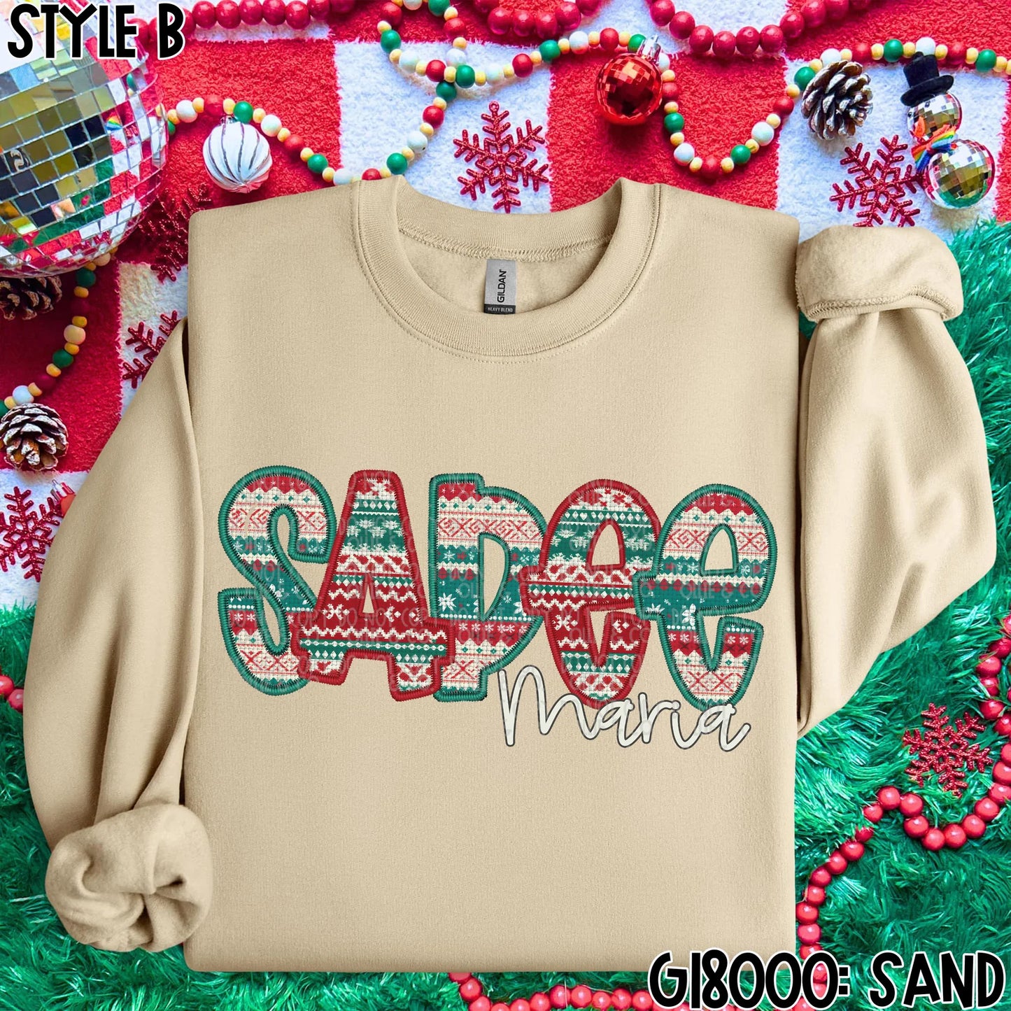 CHRISTMAS SWEATER NAMES - FAUX EMBROIDERY - MOCKUP ONLY