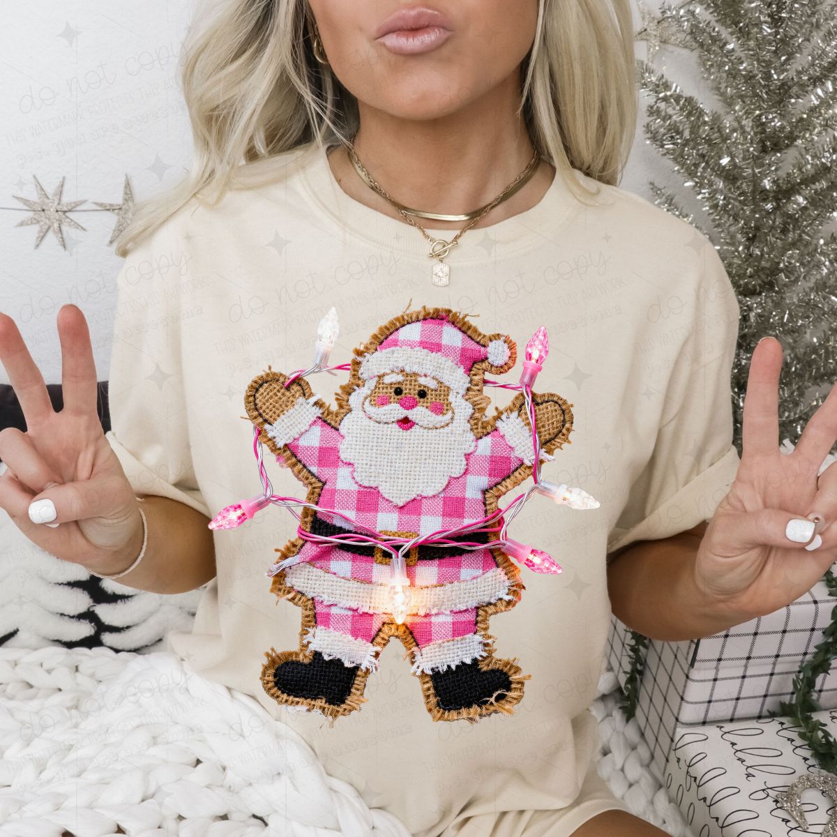 PINK SANTA - FAUX BURLAP - DTF TRANSFER