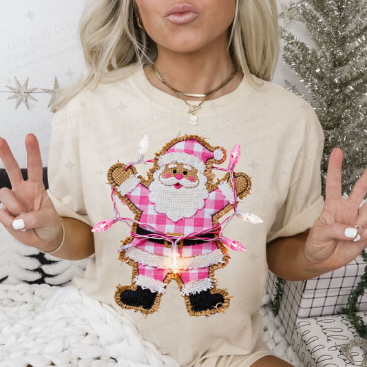 PINK SANTA - FAUX BURLAP - DTF TRANSFER