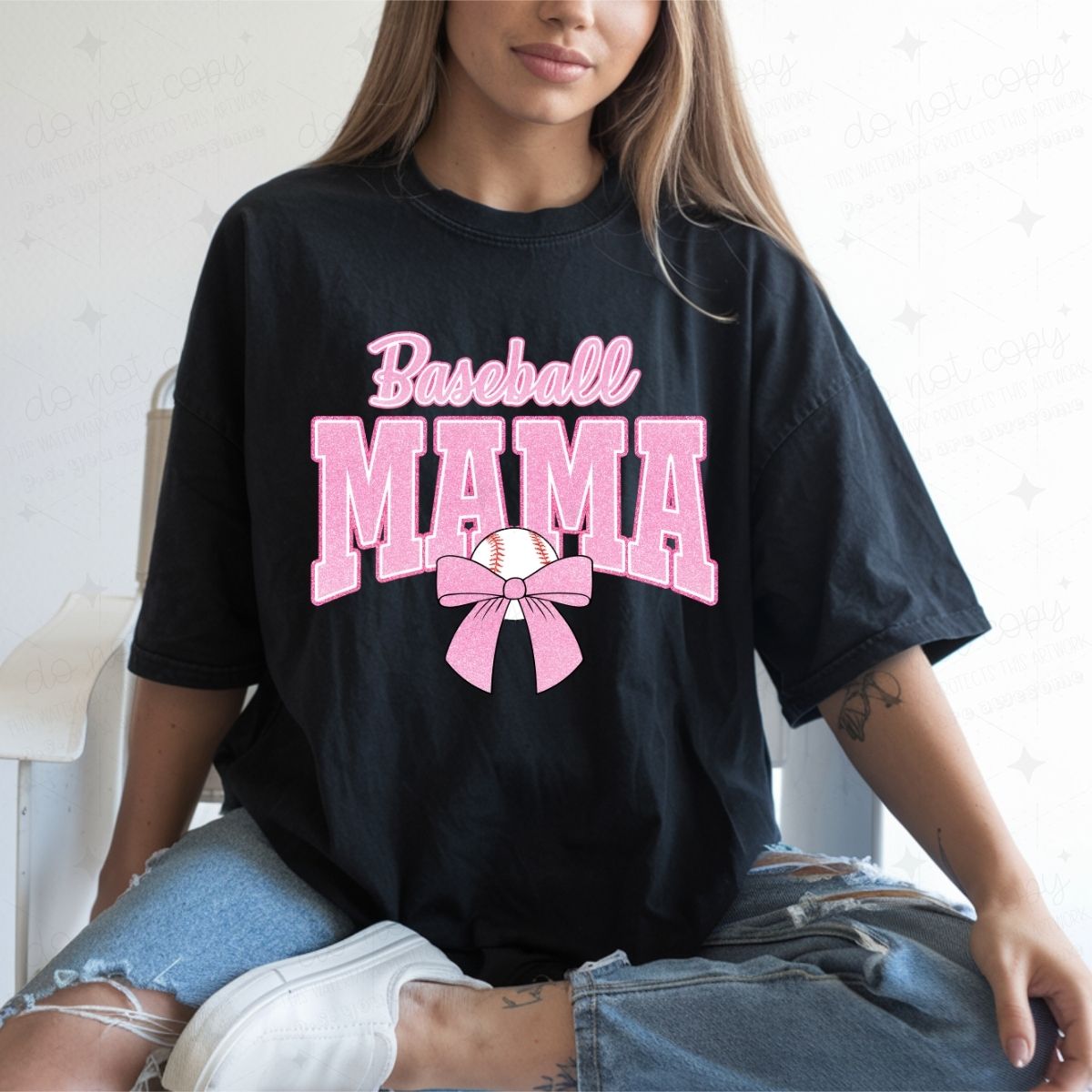 COQUETTE BASEBALL MAMA - FAUX GLITTER - DTF TRANSFER