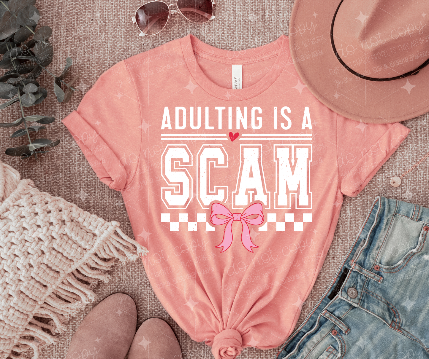 ADULTING IS A SCAM WHITE GRUNGE - DTF TRANSFER