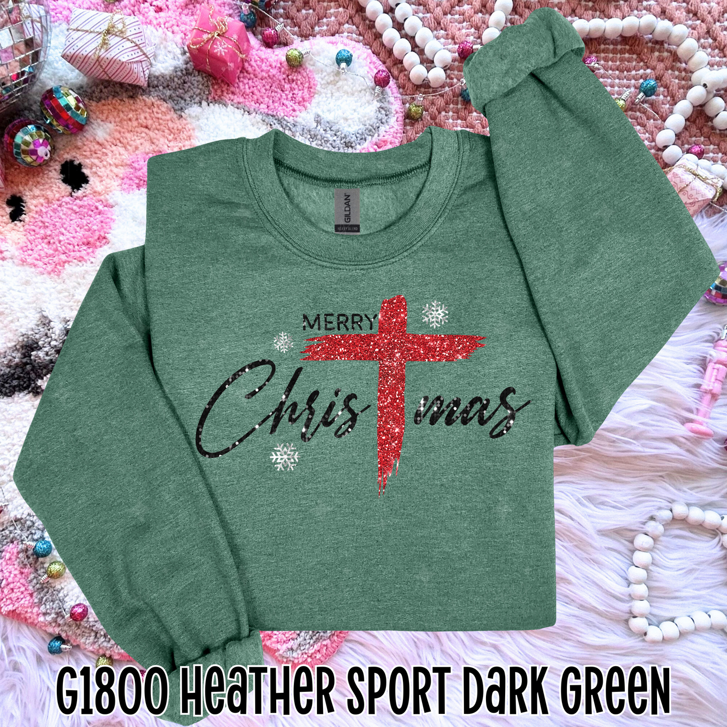 MERRY CHRISTMAS W/ CROSS - DTF TRANSFER