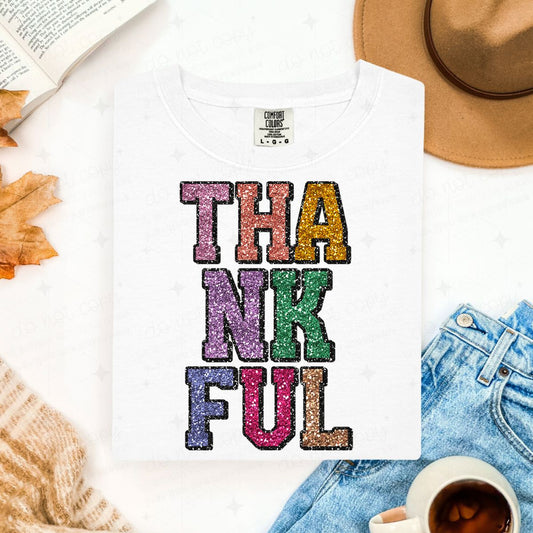 THANKFUL - FAUX GLITTER - DTF TRANSFER